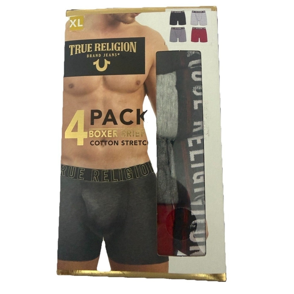 True Religion Men's Cotton Stretch‎ Boxer Briefs 4-Pack in size XL